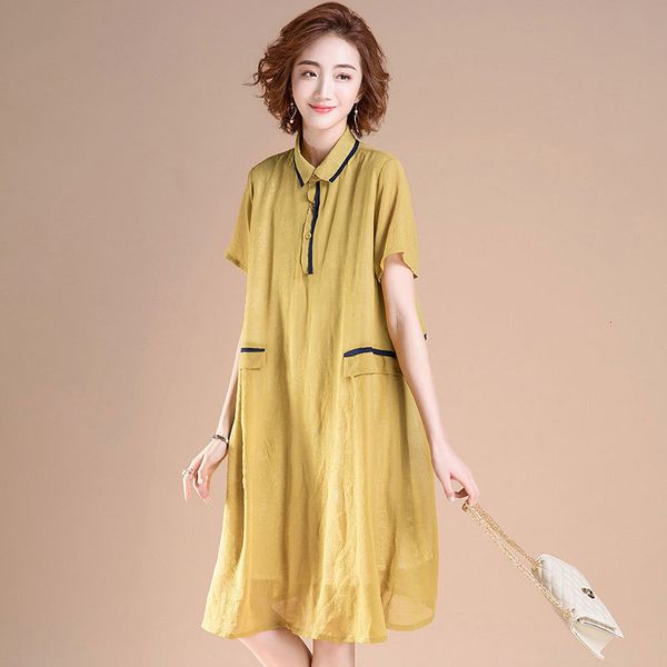 

casual dresses l-5xl loose women summer fashion shirt collar short sleeve a-line all-match 58z3, Black;gray