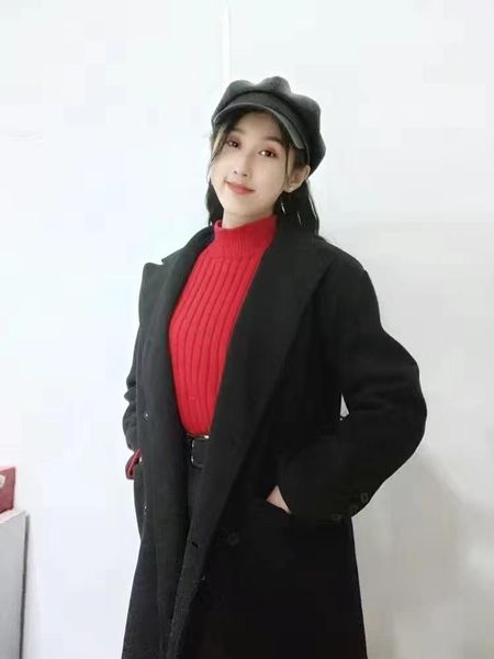 

women's wool & blends blend women elegant coat retro windbreaker black cashmere overcoat winter warm oversize mujer jacket outerwear