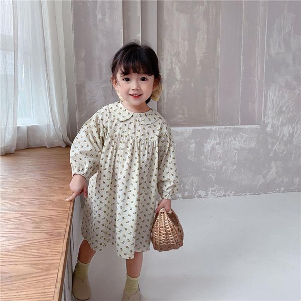 

girl's dresses 2021 spring cute girls doll collar floral dress 1-6 years kids cotton loose long sleeve clothings, Red;yellow