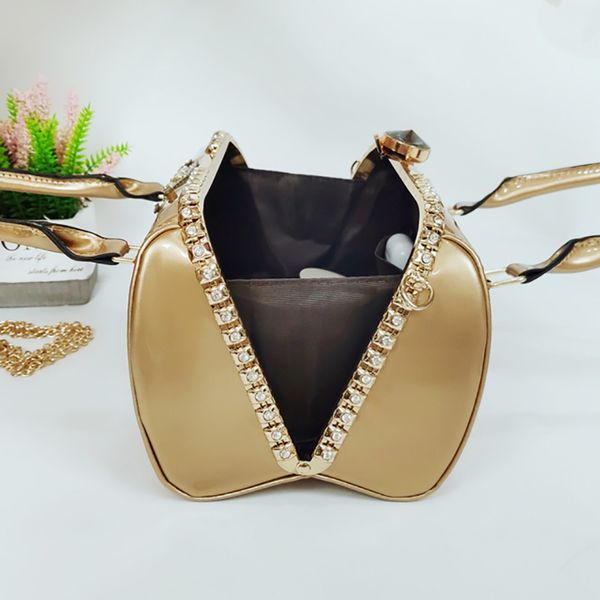 

2021 metal wrist fashion handbag for women gold evening bag pu leather shoulder bag
