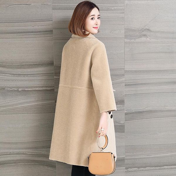 

women's fur & faux casaco feminino inverno elegant double breasted wool coat long slim tren for women manteau femme lx2168, Black