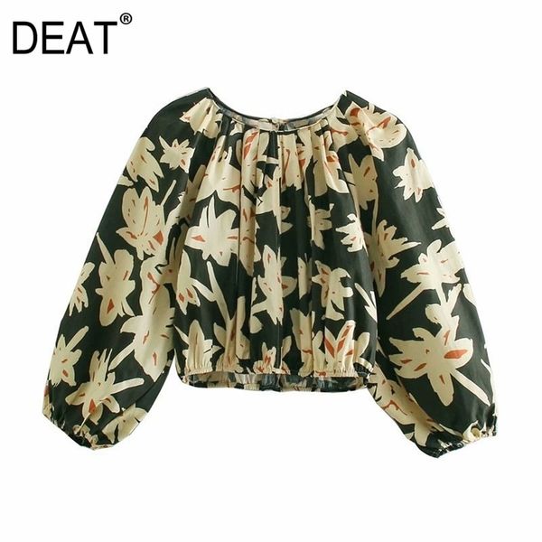 

[deat] chic round neck long sleeve printing loose temperament elegant shirt autumn spring fashion 13c224 210527, White