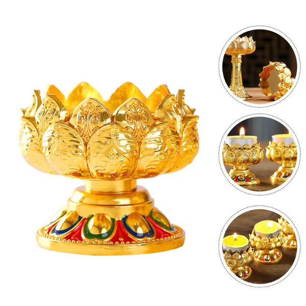 

candle holders 1 pc fine lotus shape holder and lamp for temple (golden)