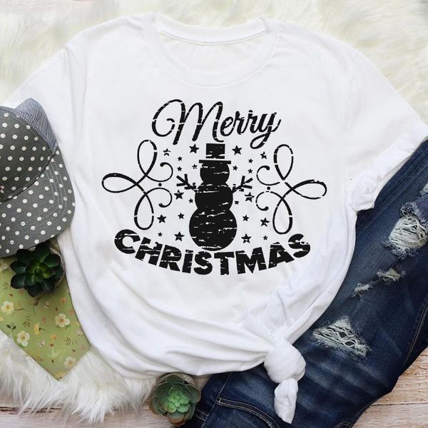 

women snowman printing cute trend 90s holiday merry christmas print lady female graphic tees clothes t shirt t-shirt, White