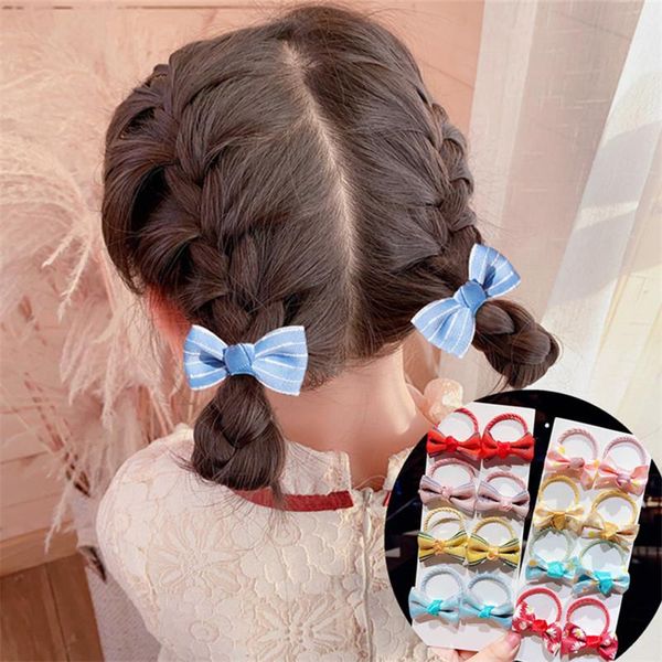 

hair accessories cute bow elastic clip set flower printing letter plaid girls rope ties 2/10 pcs ponytail holder bowknot children, Slivery;white