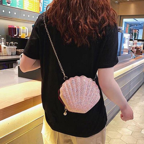 

cross body cute laser sequins small shell shoulder bag phone money pouch summer chain crossbody bags for women purse