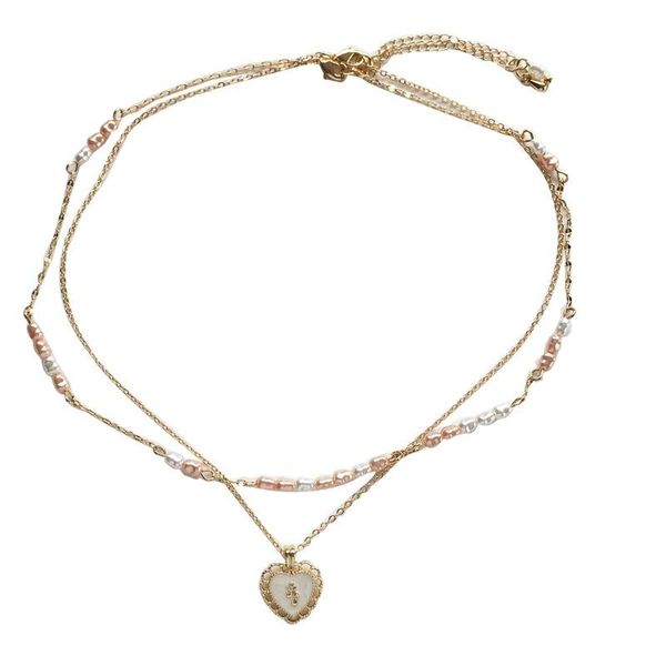 

pendant necklaces french vintage sweet love heart pearl chain double necklace, Silver