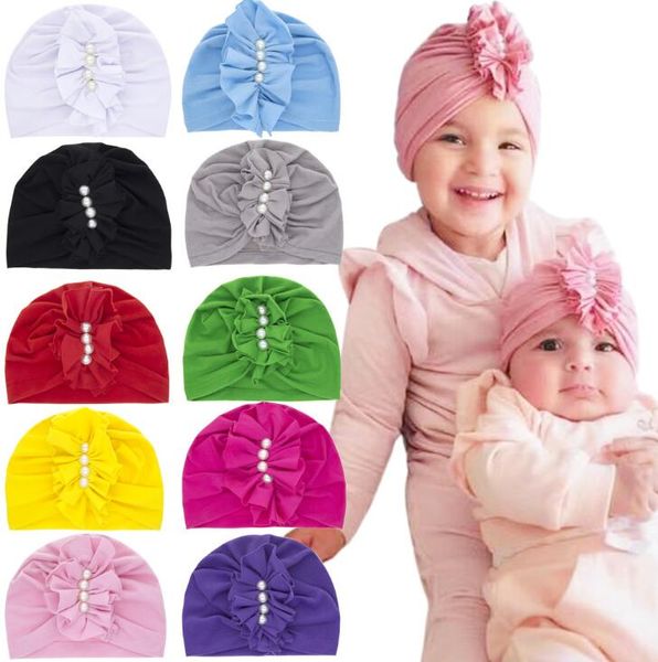 Baby Turban Cap Plain India Cappello Europa Bambini cresta di gallo Cappelli di perle Bambini Accessori per capelli Candy Colori Fasce Moda 10 colori WMQ1320