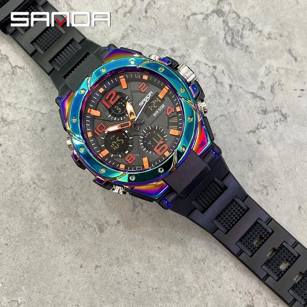

wristwatches sanda watches men military mens watch waterproof s sport wristwatch symphony dual display male relogio masculino, Slivery;brown