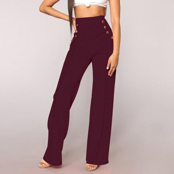 

yoga outfits ladies casual wide leg pants fashion womens high waist button loose solid zipper trouser outdoor spring fall harajuku, White;red