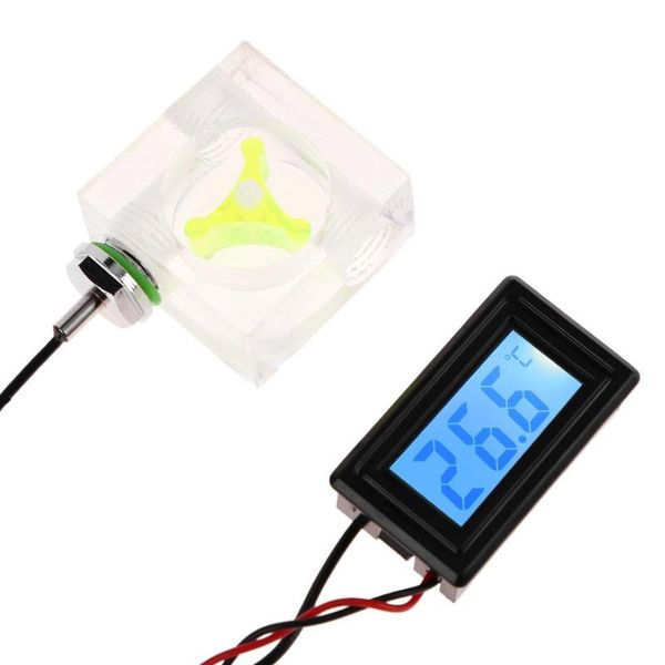 

led digital thermometer 3 way flow meter for pc water cooling liquid system computer components and accessories