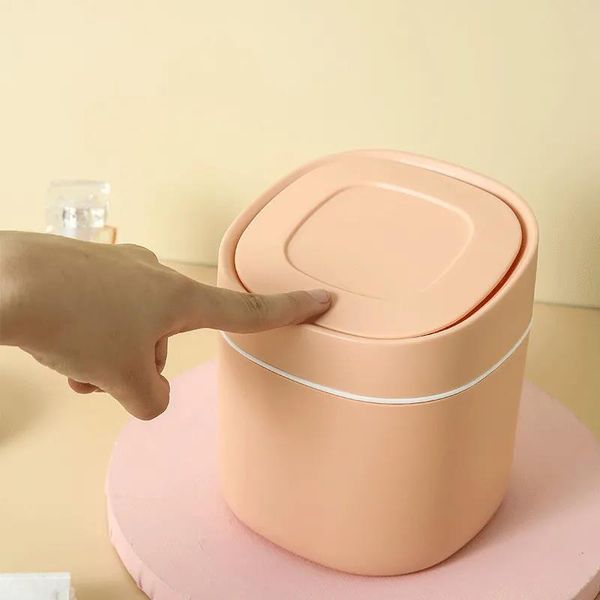 

waste bins desktrash can household plastic small covered mini table with creative press cover nordic style