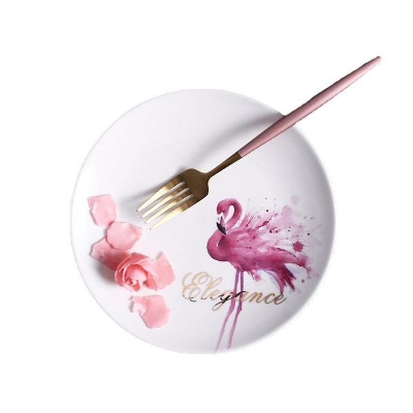 

dishes & plates ceramic 8 inch plate tableware white nordic flamingo large round bone china western steak salad dish home kitchen suppl