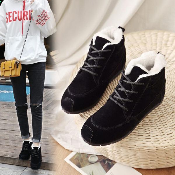 

boots fur cotton padded shoes winter women snow thick 2021 ankle warm, Black
