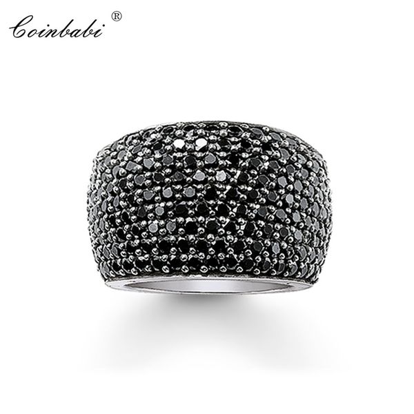 Cocktailringe Schwarz CZ Pave Wide 925 Sterling Silber Geschenk für Frauen Männer Europa Stil Rebel Ring Modeschmuck 210924