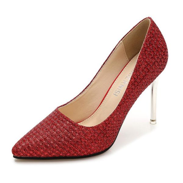 

dress shoes women's high heels, pointed shallow mouth elegant small fragrance sequin cloth single, Black
