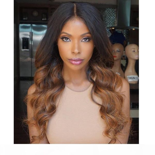 

130% density 1b #30 ombre full lace wigs human hair two tone with baby hair glueless full lace wigs brazilian for women, Black;brown
