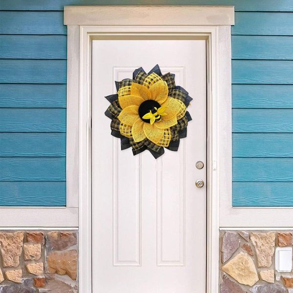 

artificial sunflower wreath simulation leaf bee sunflowerwreath garland hanging pendants wedding window wall decor decorative flowers & wrea