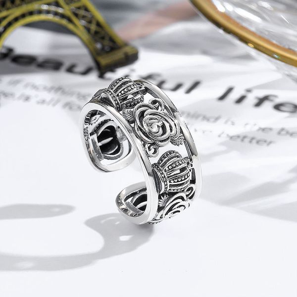 

factory wholesale hip hop s925 silver crown rose ring hea/rtsch/rome