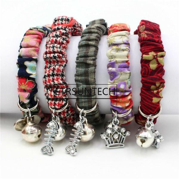 

dog collars & leashes 100pcs japanese style cute small pet collar cloth elastic puppy cat with pendants