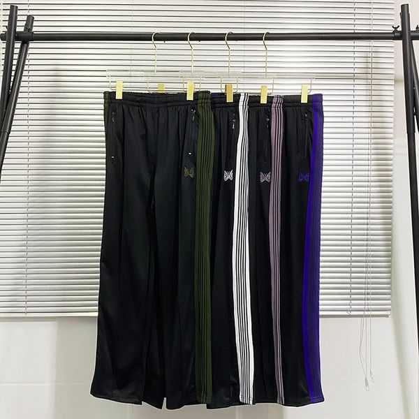

2021 new green white purple stripes side webbing sweatpants men women butterfly embroidery needles awge pants xubl, Black