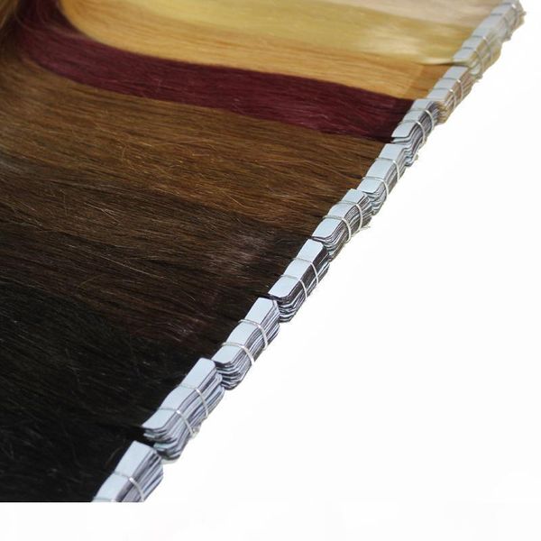 

50g set pu tape hair skin weft human hair extensions straight 20pcs set tapes #1 #1b #2 #4 #6 #8 #27 #613, Black