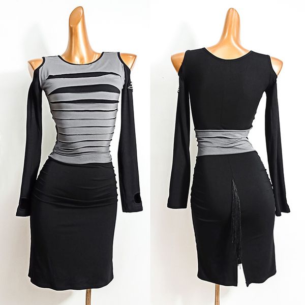 

new latin dance dress for women long sleeve practice clothing salsa samba rumba tango dance wear designer clothes dress vdb2793, Black;red