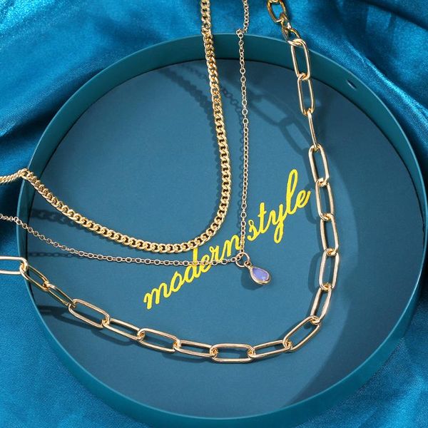 

chains jewelry transparent crystal water drop pendant necklace women fashion multilayer golden link chain bohemian, Silver