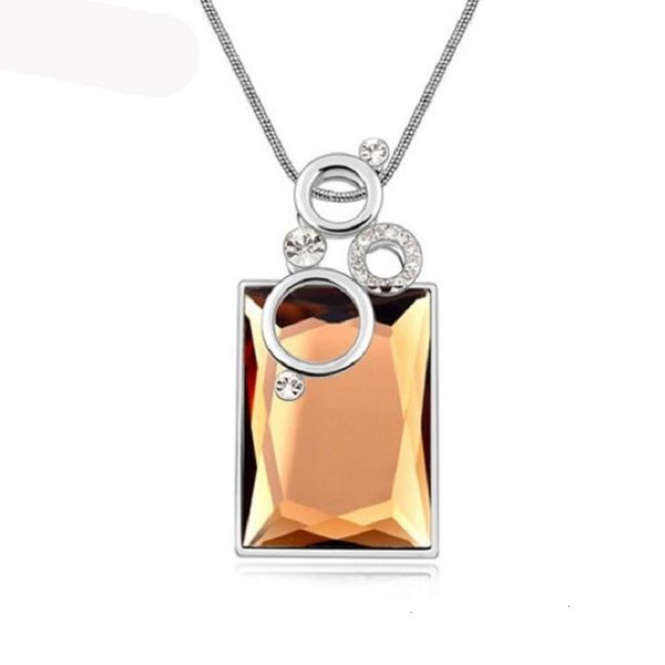 

wholesale new fashion pendant necklace long chain rectangular moonlight crystal jewelry for women choker gift ing, Silver