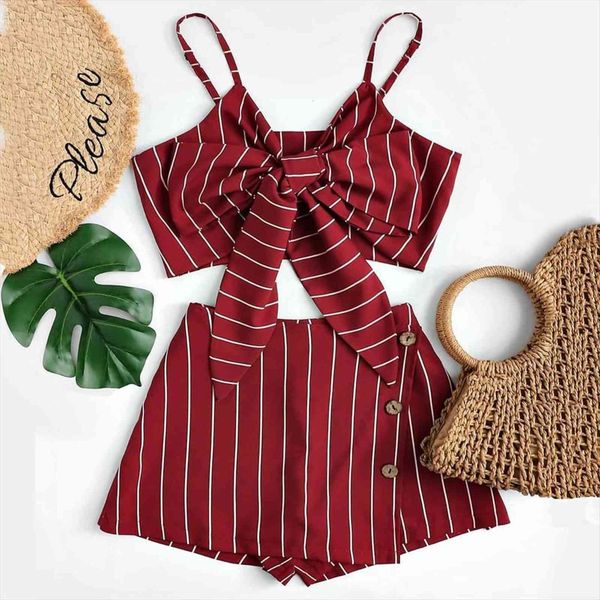 

1 7y summer fashion kids girls clothes sets 2pcs striped printed strap sleeveless bowknot vest shorts, White