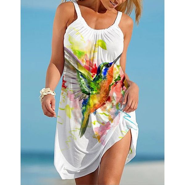 

dyeware long-sleeved round neck strap new style 3d printing loose summer beach seabed animal ocs sling sleeveless casual dress, Black;gray