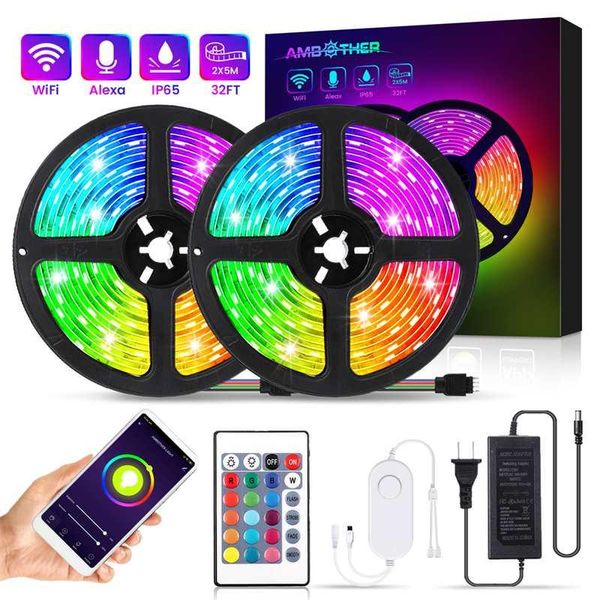 

strips 10m wifi led strip light bluetooth rgb smd flexible waterproof tape diode dc12v control+adapter for home car