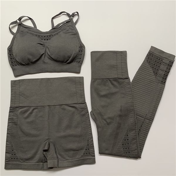 

3pcs women vital seamless yoga set workout sport wear gym clothing padded push-up bra+high waist leggings sports suit shorts set, White;red