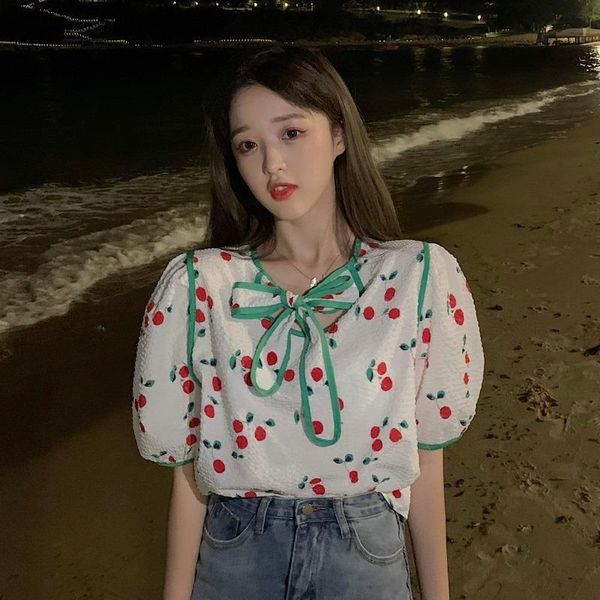 

women's blouses & shirts ladies white shirt summer korean sweet bowknot hollow short sleeve top