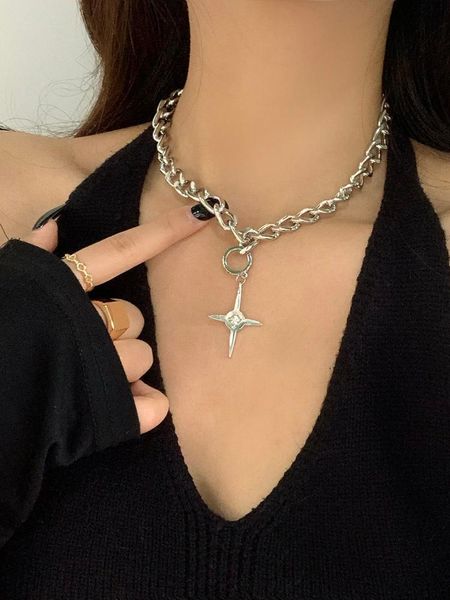 

pendant necklaces temperament hip-hop street s cross necklace 2021 female choker simple chunky chain short for women 612, Silver