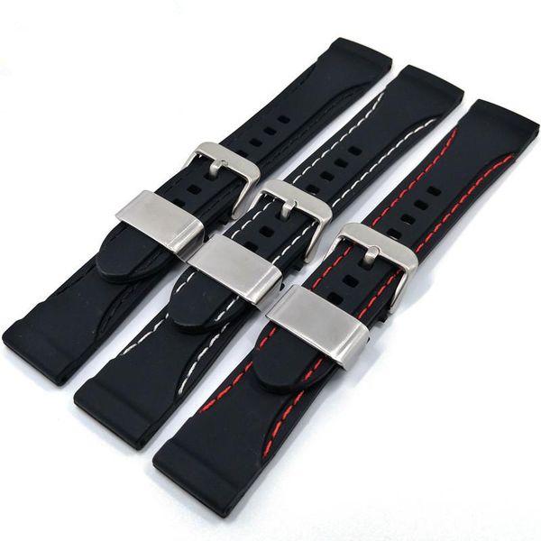 

watch bands accessories bracelet for suture waterproof silicone band fashion casual solid steel buckle belt 22 24mm, Black;brown