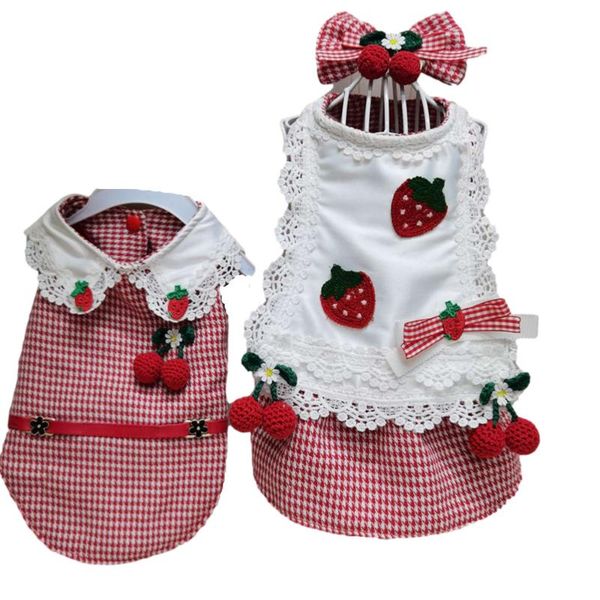 

dog apparel the universal sleeveless vest for cats and dogs, three-dimensional strawberry red pet clothes, cat with hairpin
