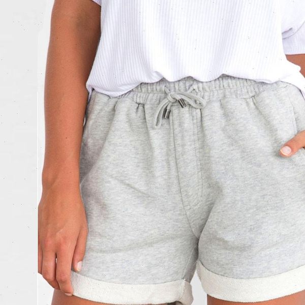 

women ants casual loose shorts beach girl high waist short trousers drawstring rope crimping sports szorty, White;black