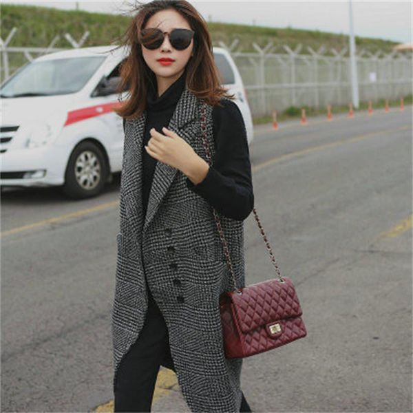 

autumn and winter new version of the long sectionof slim slimming vest women's sleeveless suit woolen jacket women zsva, Black;white