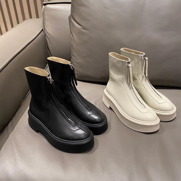 

boots women's new england versatile casual leather shoes in winter 2021, Black