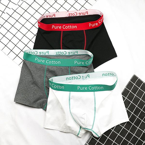 

underpants 21 summer men underwear cotton breathable contrast color mid-waist boxer shorts for young students trend pants, Black;white