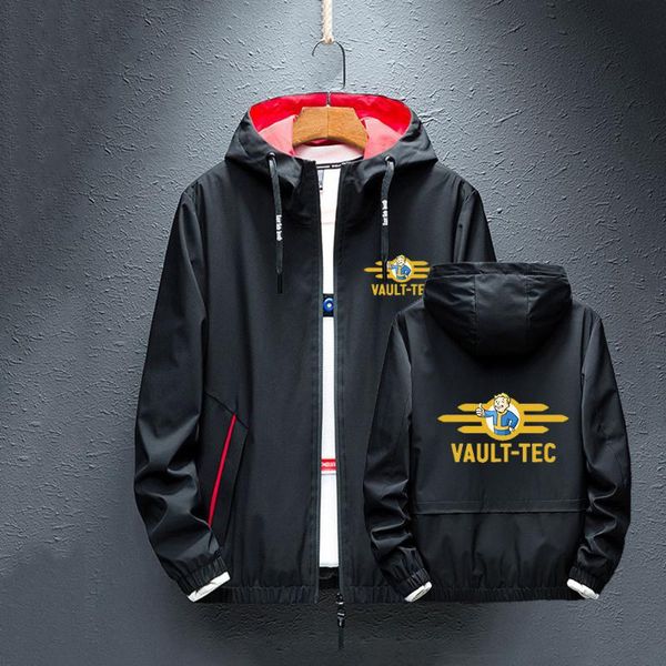 

men's hoodies & sweatshirts games vault tec 2021 long sleeve zipper hooded jacket splice windbreaker rainproof coat casual autumn, Black