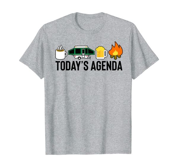 

today's agenda camping coffee pop up camper beer campfire t-shirt, White;black