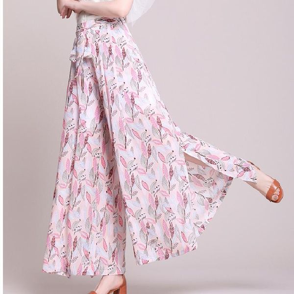 

women's pants & capris chiffon summer high waist wide leg beach thailand culottes printed seaside holiday trousers, Black;white