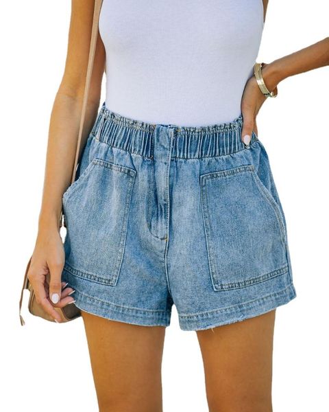 

women's jeans plus size woman denim shorts slim elasticated fashion tight with pockets washed female, Blue