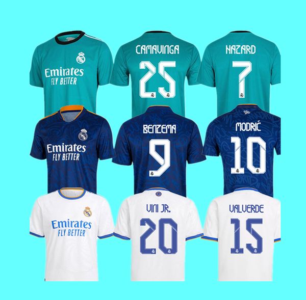 

21 22 real madrid soccer jerseys camavinga alaba hazard benzema football shirt asensio modric marcelo valverde camiseta men + kids kit, Black;yellow