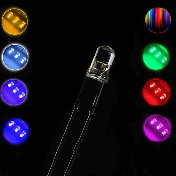 Perline di luce 10pcs 3mm / 3F Rotondo Ultra Bright LED Emitting Diode Water Clear Lamp 9 colori RGB Giallo Blu Rosso Bianco Lampadina per luci fai da te