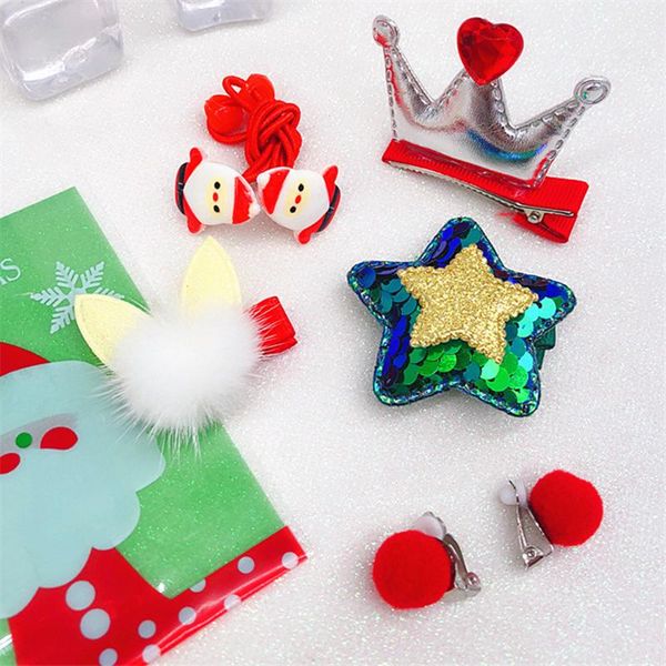 

hair accessories 7pcs/set 2022 christmas tree clip set girl headwear star snowman hairpins band cartoon headdress xmas, Slivery;white