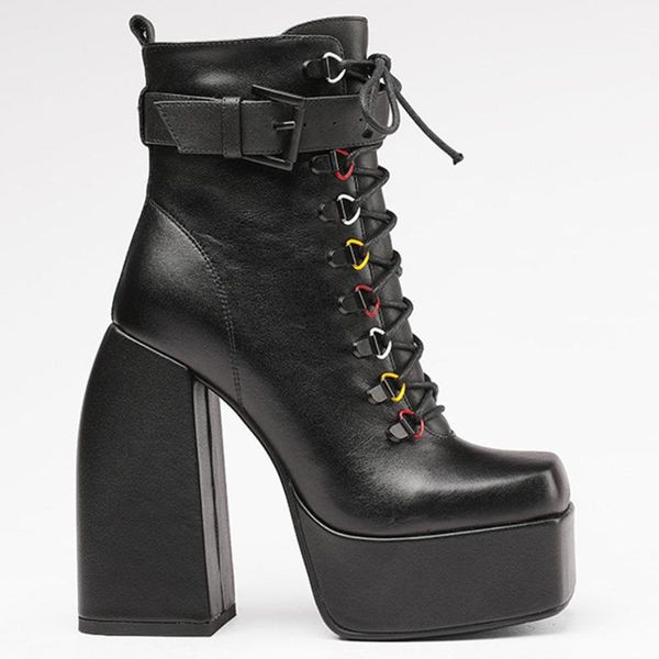 

boots bonjomarisa female platform zipper buckle black goth shoes high heels dress wedding classic walking women size 42