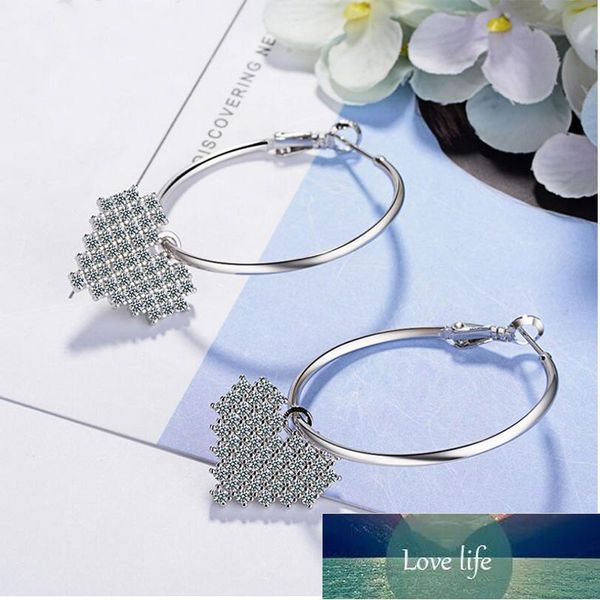 

925 sterling silver romantic heart shape pave micro zircon hoop earring for women valentine's day gifts jewelry wholesale s-e434, Golden;silver